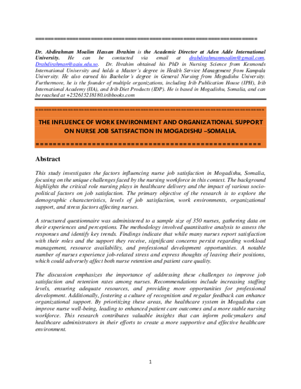 (PDF) THE INFLUENCE OF WORK ENVIRONMENT AND ORGANIZATIONAL SUPPORT ON ...