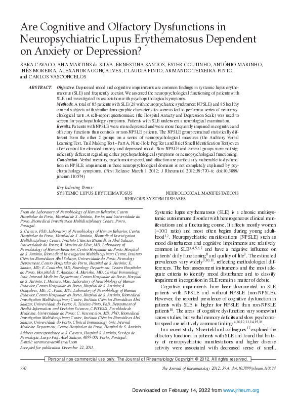 (PDF) Are Cognitive and Olfactory Dysfunctions in Neuropsychiatric ...