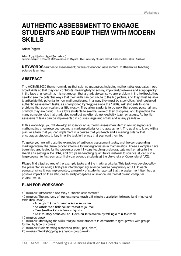 (PDF) Authentic Assessment to Engage Students and Equip Them with ...