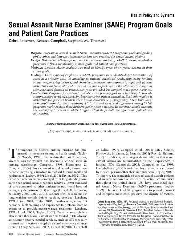 (PDF) Sexual Assault Nurse Examiner (SANE) Program Goals and Patient ...