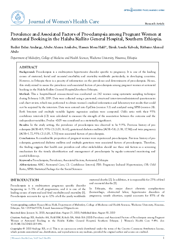 (PDF) Prevalence and Associated Factors of Pre-eclampsia among Pregnant ...