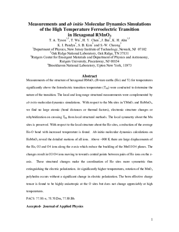 (PDF) Measurements and ab initio molecular dynamics simulations of the ...