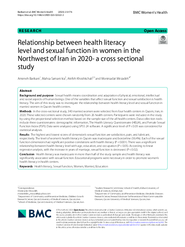 (PDF) Relationship between health literacy level and sexual function in ...