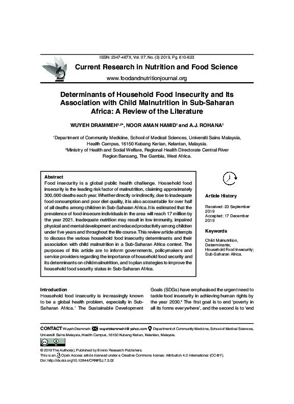 (PDF) Determinants of Household Food Insecurity and Its Association ...