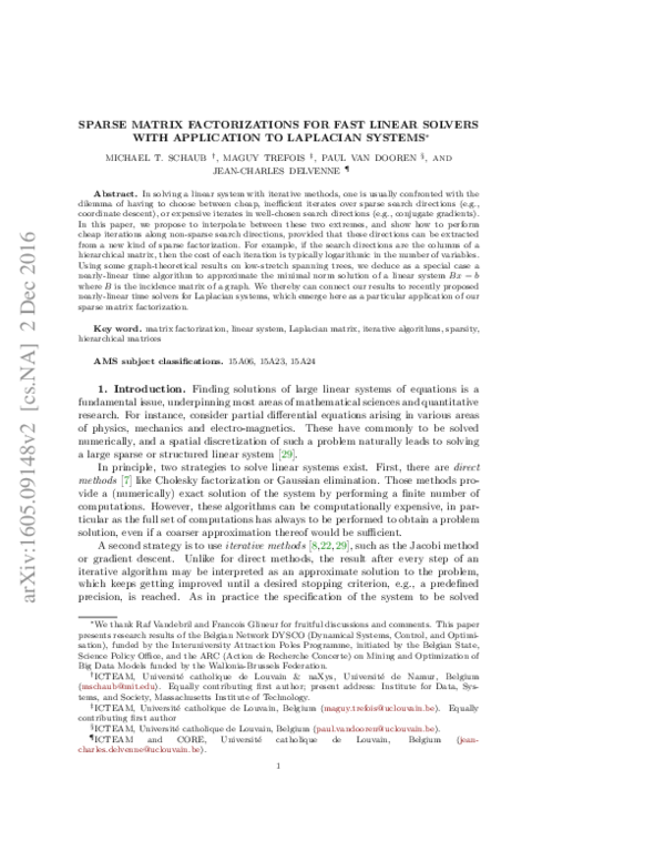 (PDF) Sparse Matrix Factorizations for Fast Linear Solvers with ...