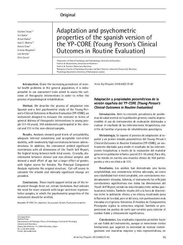 (PDF) Adaptation and psychometric properties of the spanish version of ...