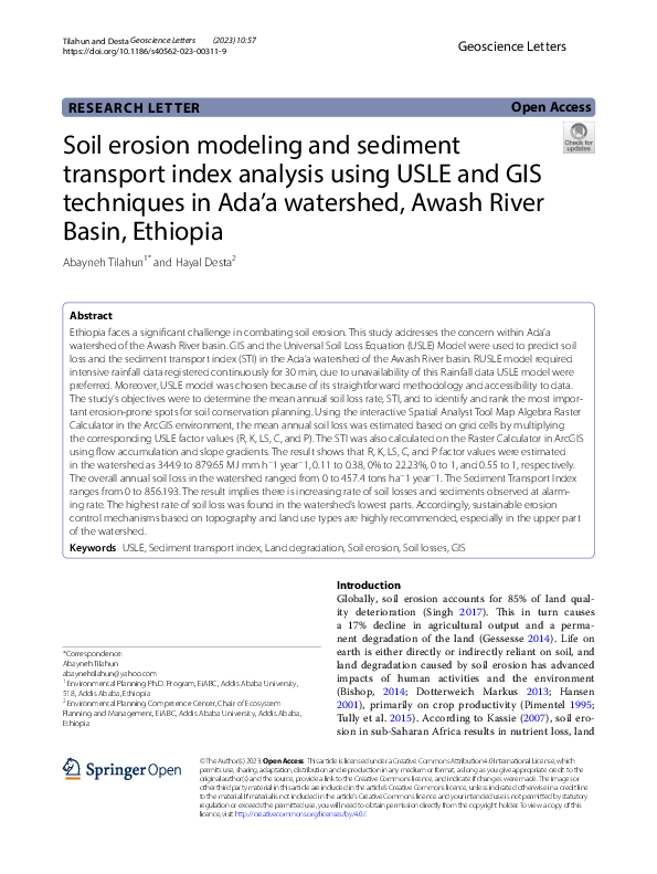 (PDF) Soil erosion modeling and sediment transport index analysis using ...