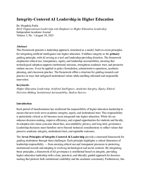 (PDF) Integrity-Centered AI Leadership in Higher Education