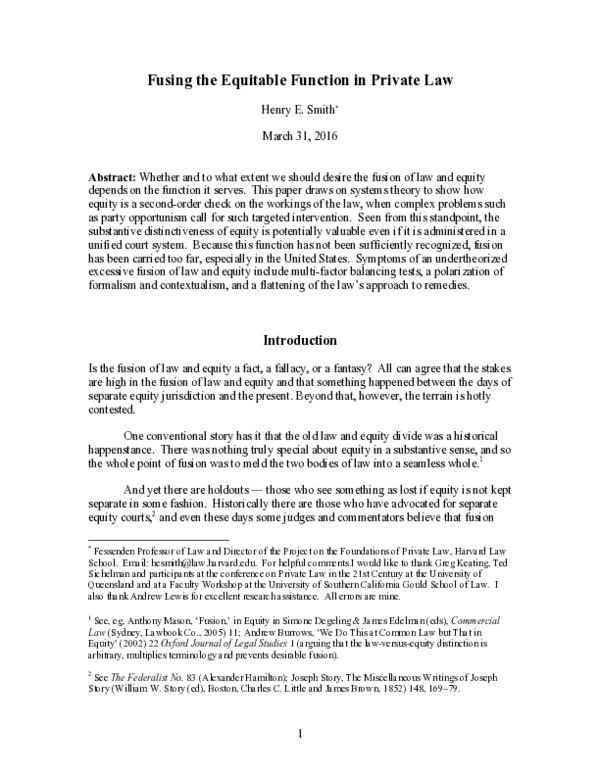 (PDF) Fusing the Equitable Function in Private Law