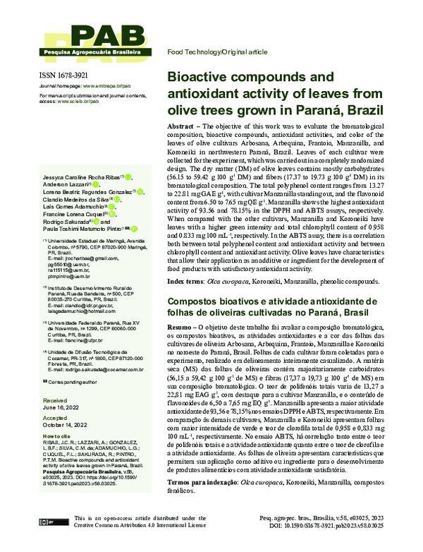 (PDF) Bioactive compounds and antioxidant activity of leaves from olive ...