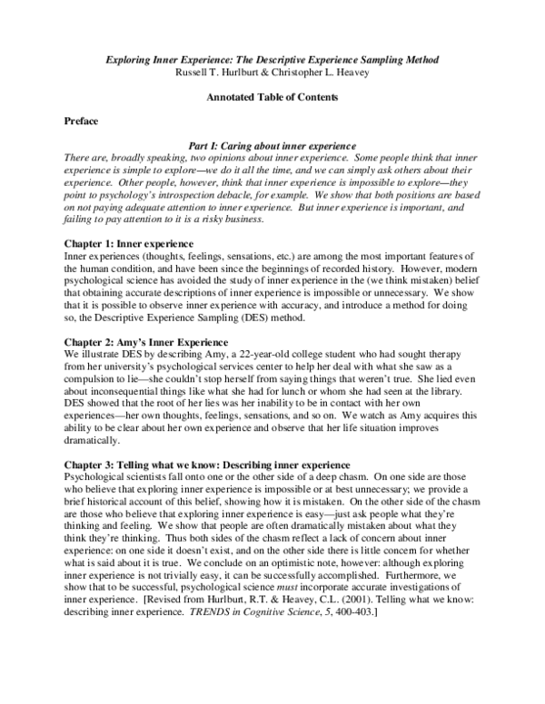 (PDF) Exploring Inner Experience: The descriptive experience sampling ...