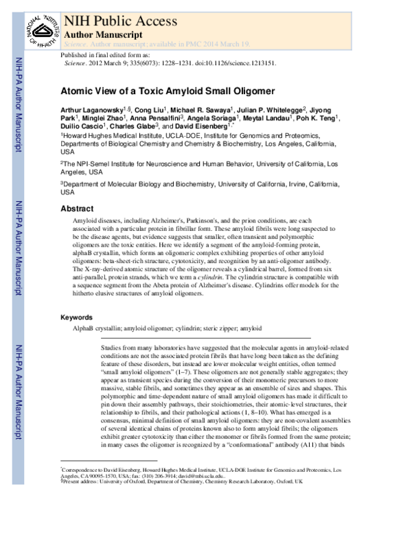 (PDF) Atomic View of a Toxic Amyloid Small Oligomer