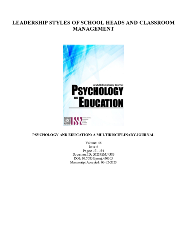 (PDF) Leadership Styles of School Heads and Classroom Management