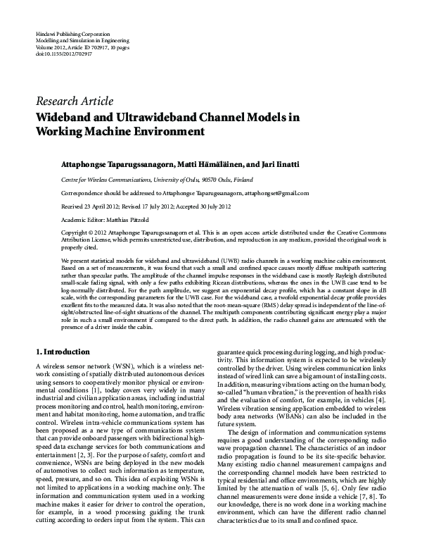 (PDF) Wideband and Ultrawideband Channel Models in Working Machine ...