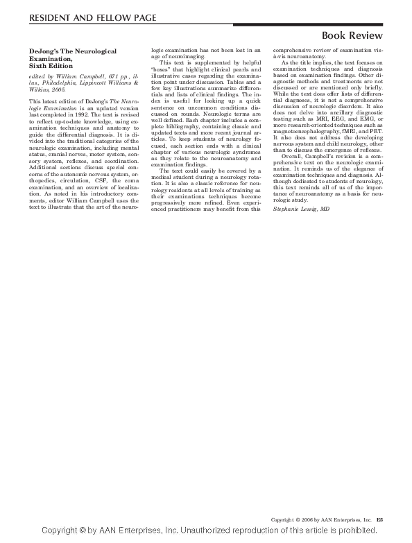 PDF) DeJong's The Neurological Examination, Sixth Edition
