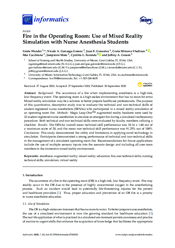 (PDF) Fire in the Operating Room: Use of Mixed Reality Simulation with ...