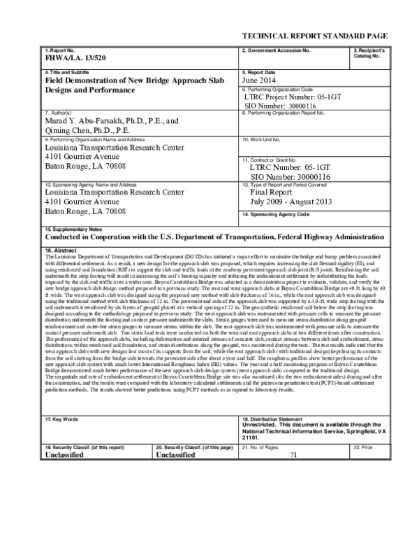 (PDF) Field demonstration of new bridge approach slab designs and ...
