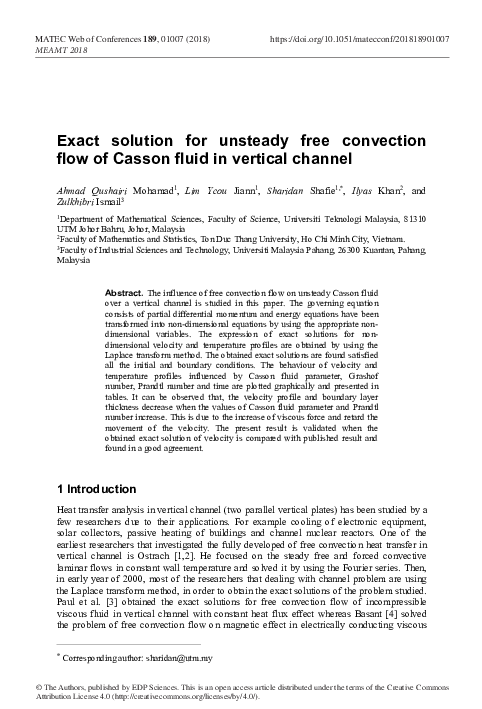 (PDF) Exact solution for unsteady free convection flow of Casson fluid ...