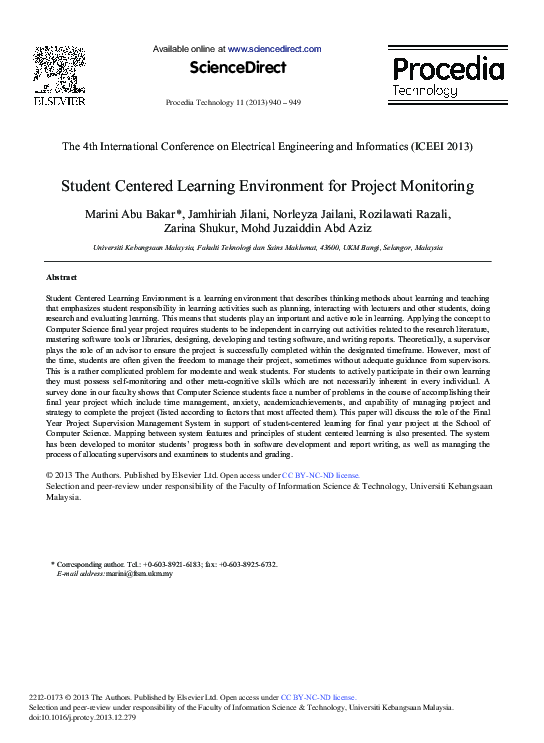 (PDF) Student Centered Learning Environment for Project Monitoring