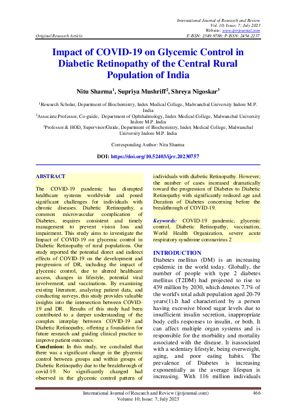 (PDF) Impact of COVID-19 on Glycemic Control in Diabetic Retinopathy of ...