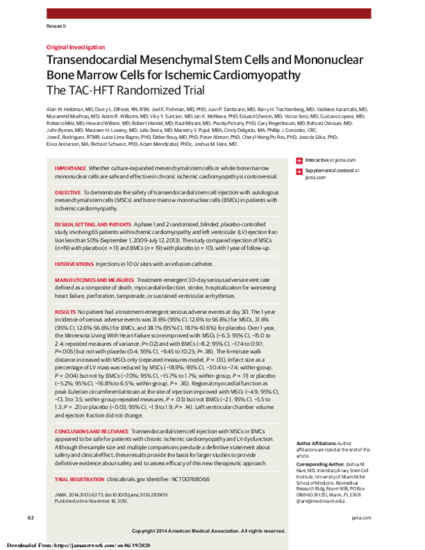 (PDF) Transendocardial Mesenchymal Stem Cells and Mononuclear Bone ...