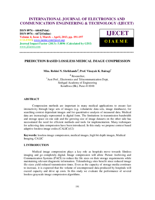 (PDF) PREDICTION BASED LOSSLESS MEDICAL IMAGE COMPRESSION