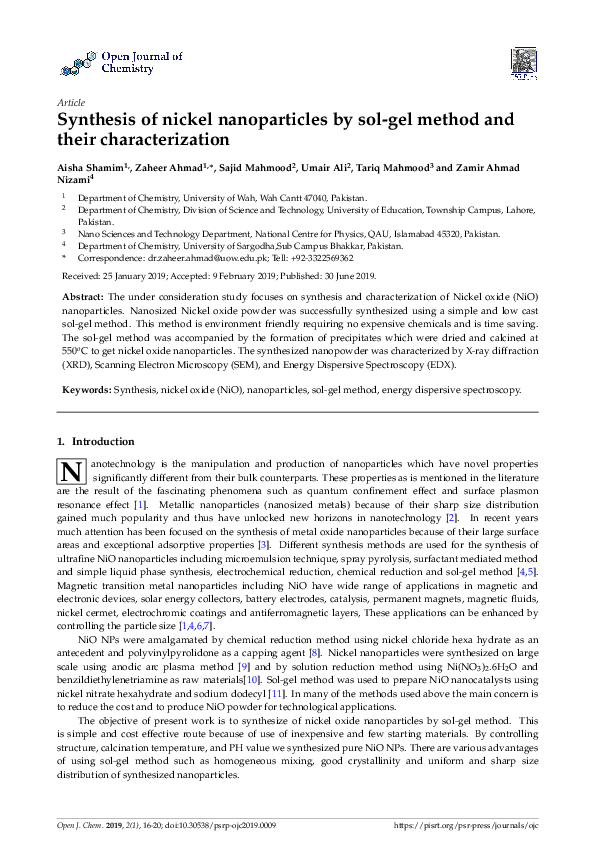 (PDF) Synthesis of nickel nanoparticles by sol-gel method and their ...