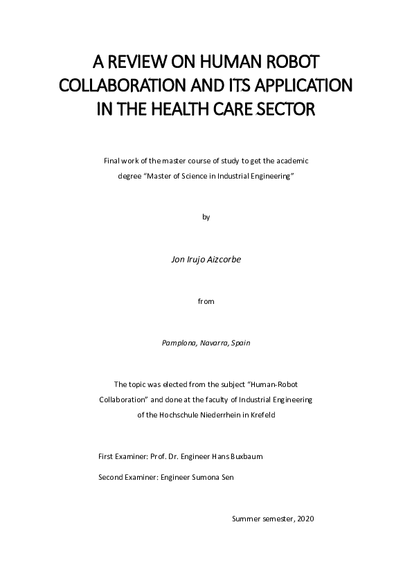 (PDF) A review on human robot collaboration and its application in the ...