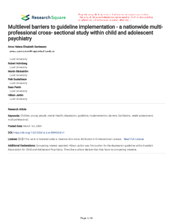 (PDF) Multilevel barriers to guideline implementation - a nationwide ...