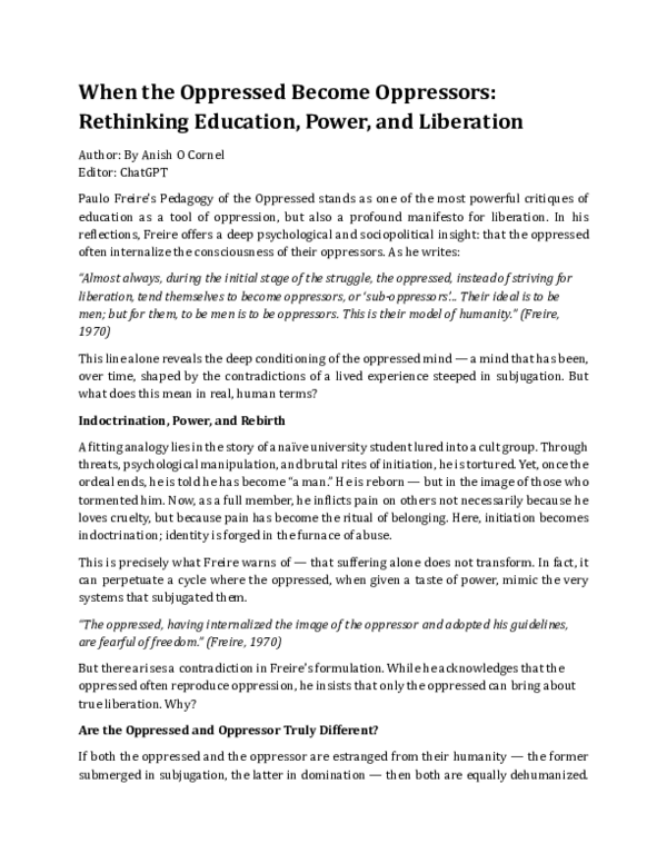 (PDF) When the Oppressed Become Oppressors: Rethinking Paulo Freire ...