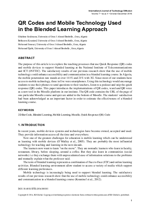 (PDF) QR Codes and Mobile Technology Used in the Blended Learning Approach