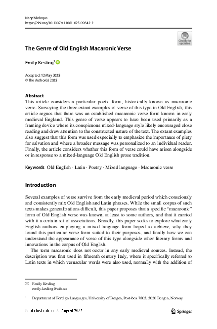 (PDF) The Genre of Old English Macaronic Verse