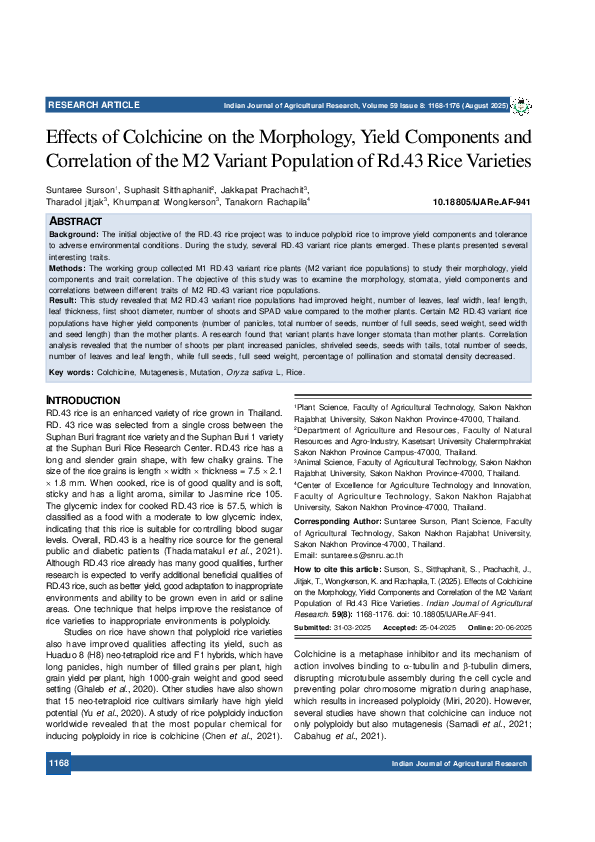 (PDF) Effects of Colchicine on the Morphology, Yield Components and ...