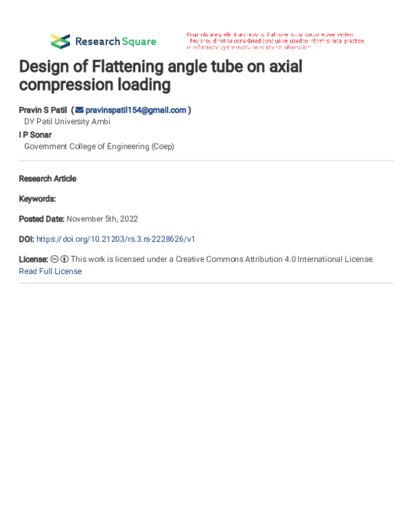(PDF) Design of Flattening angle tube on axial compression loading