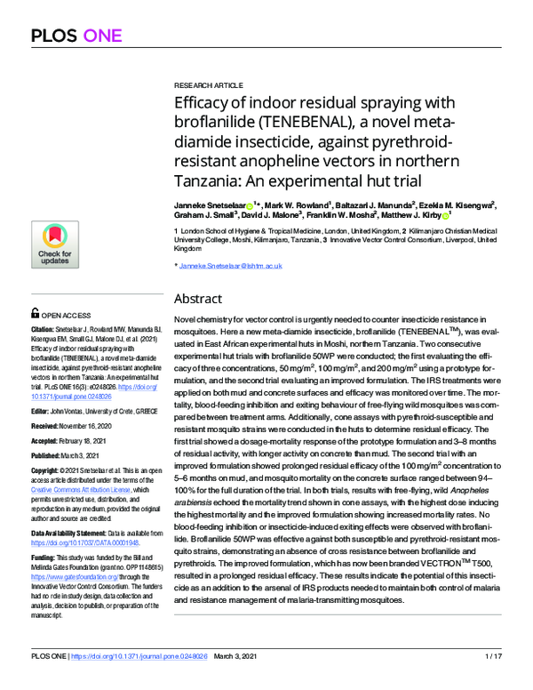 (PDF) Efficacy of indoor residual spraying with broflanilide (TENEBENAL ...