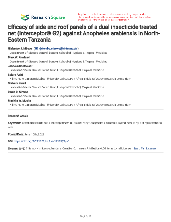 (PDF) Efficacy of side and roof panels of a dual insecticide treated ...