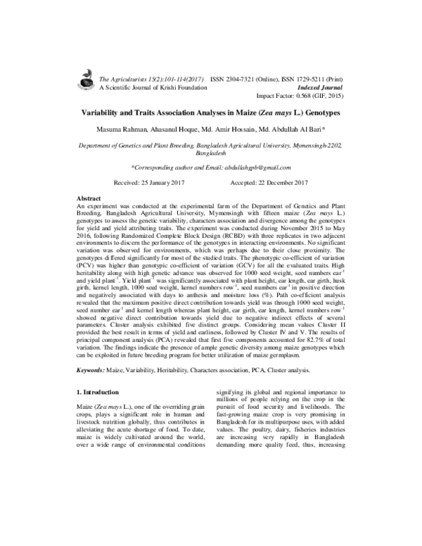 (PDF) Variability and Traits Association Analyses in Maize (Zea mays L ...