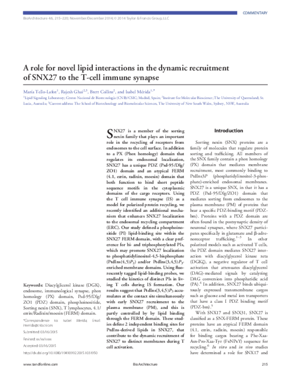 (PDF) A role for novel lipid interactions in the dynamic recruitment of ...