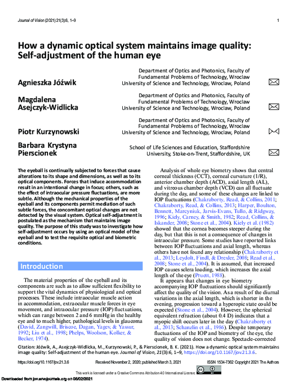 (PDF) How a dynamic optical system maintains image quality: Self ...