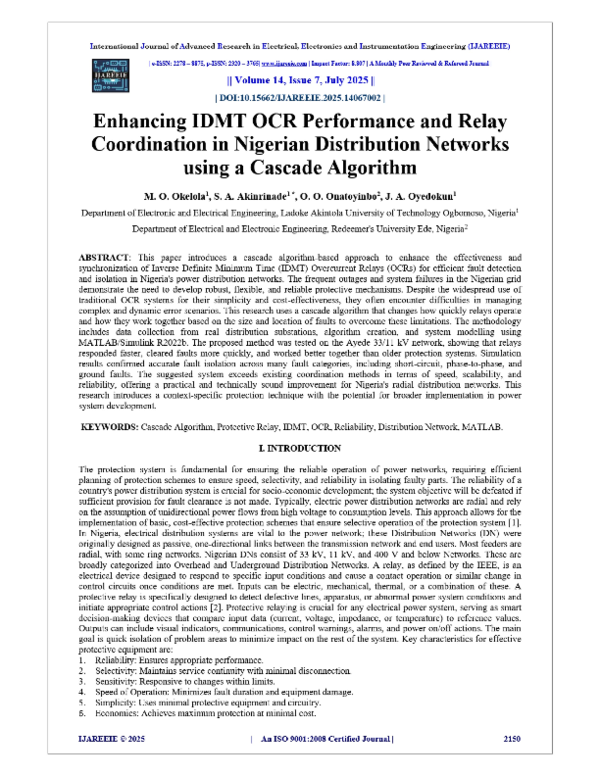 (PDF) Enhancing IDMT OCR Performance and Relay Coordination in Nigeria ...