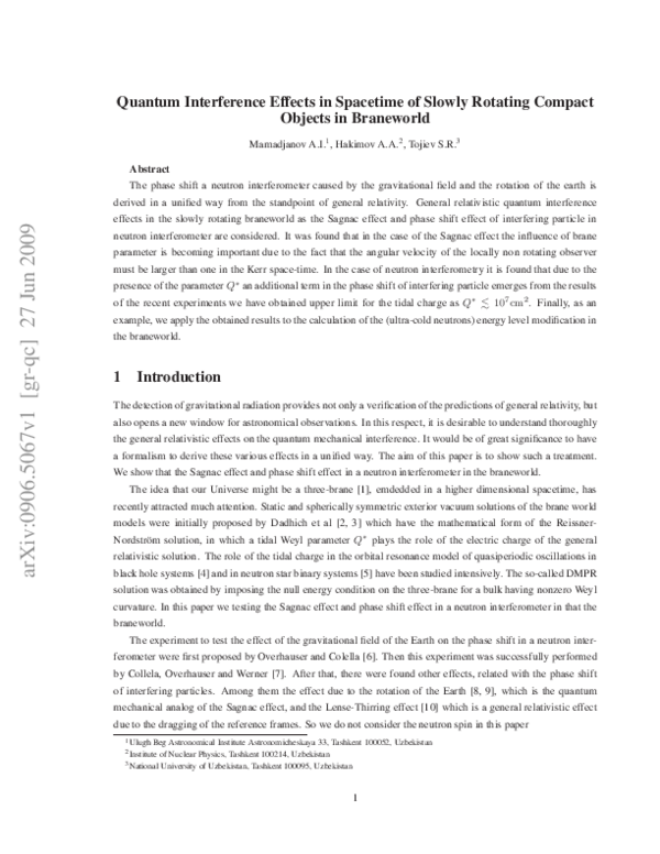 (PDF) Quantum Interference Effects in Spacetime of Slowly Rotating ...