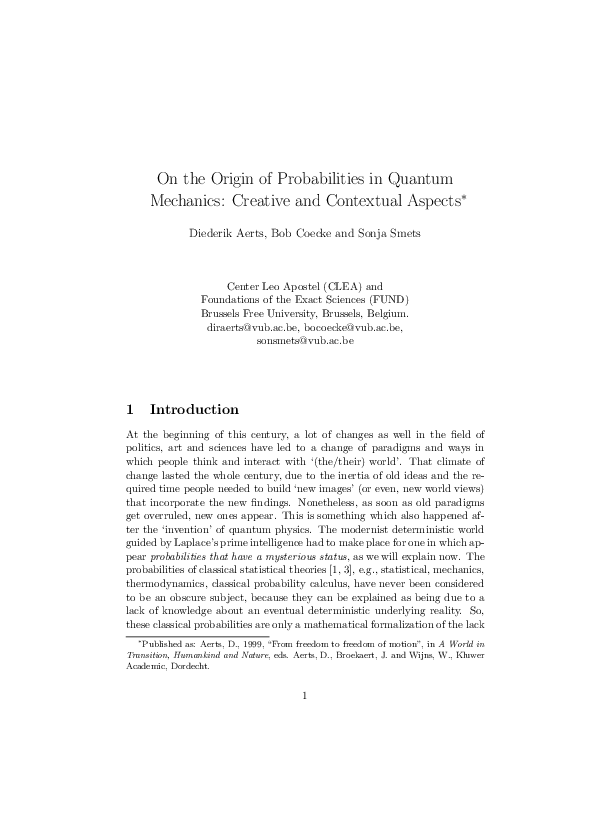 (PDF) On the Origin of Probabilities in Quantum Mechanics: Creative and ...