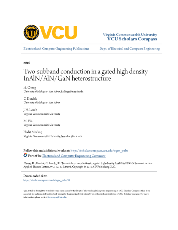 PDF) Two-subband conduction in a gated high density InAlN