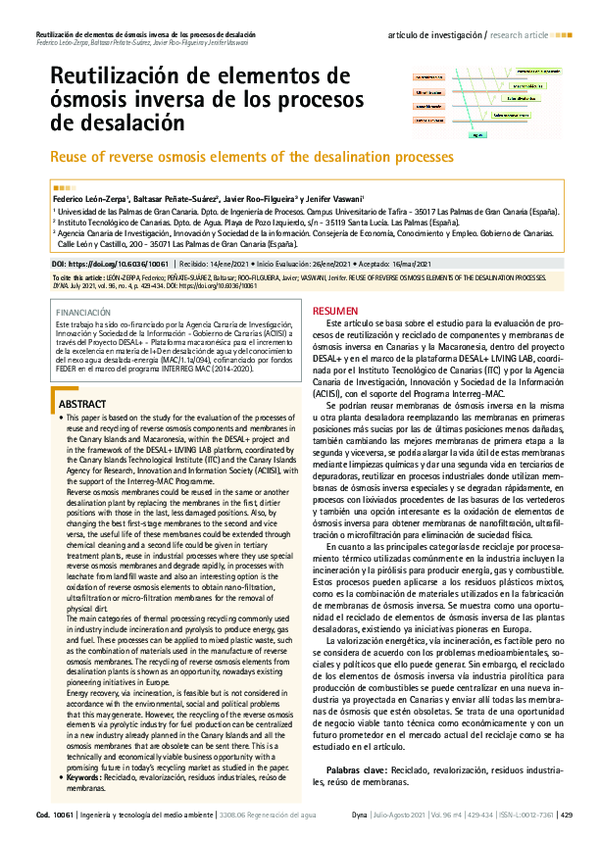 (PDF) Reuse of Reverse Osmosis Elements of the Desalination Processes