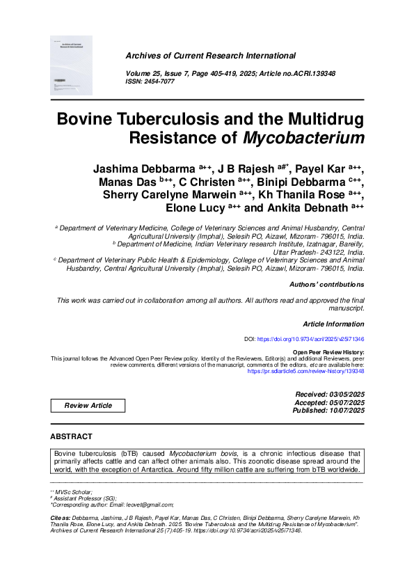 (PDF) Bovine Tuberculosis and the Multidrug Resistance of Mycobacterium