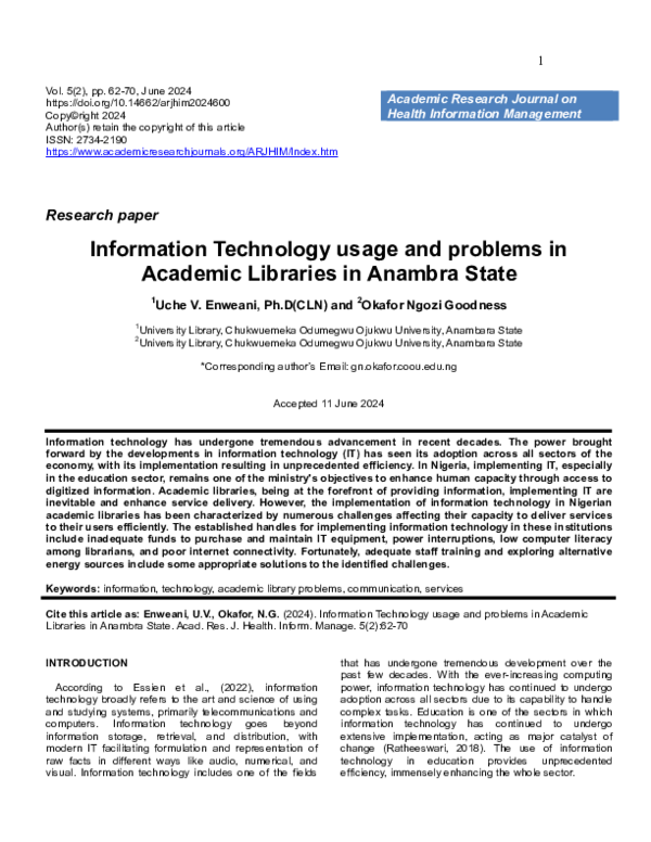 (PDF) Information Technology usage and problems in Academic Libraries ...