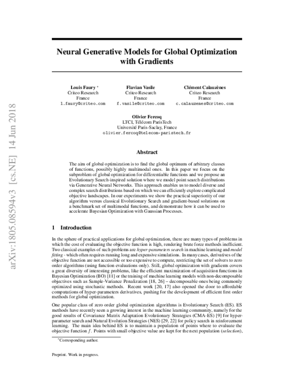 (PDF) Neural Generative Models for Global Optimization with Gradients