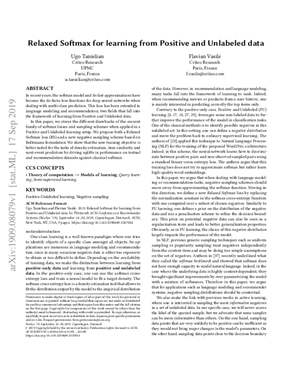 (PDF) Relaxed Softmax for learning from Positive and Unlabeled data