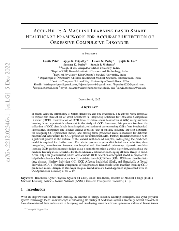 (PDF) Accu-Help: A Machine Learning based Smart Healthcare Framework ...