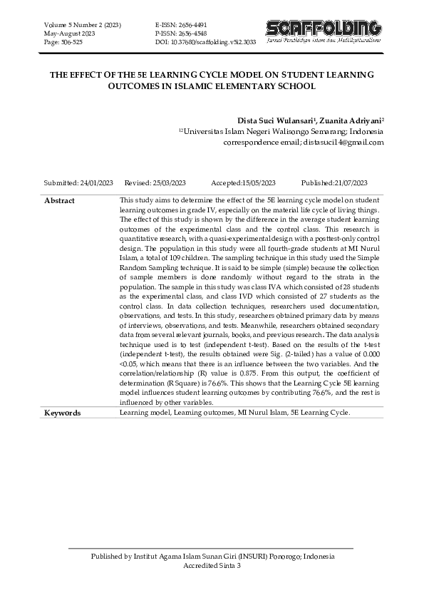 (PDF) The Effect of the 5E Learning Cycle Model on Student Learning ...